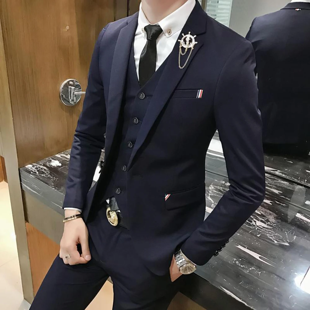 

Male Suit Casual Groom Business Tuxedos Party Suit Notched Lapel 3 Piece （Blazer + Vest + Pants）Slim Fit Costume Homme