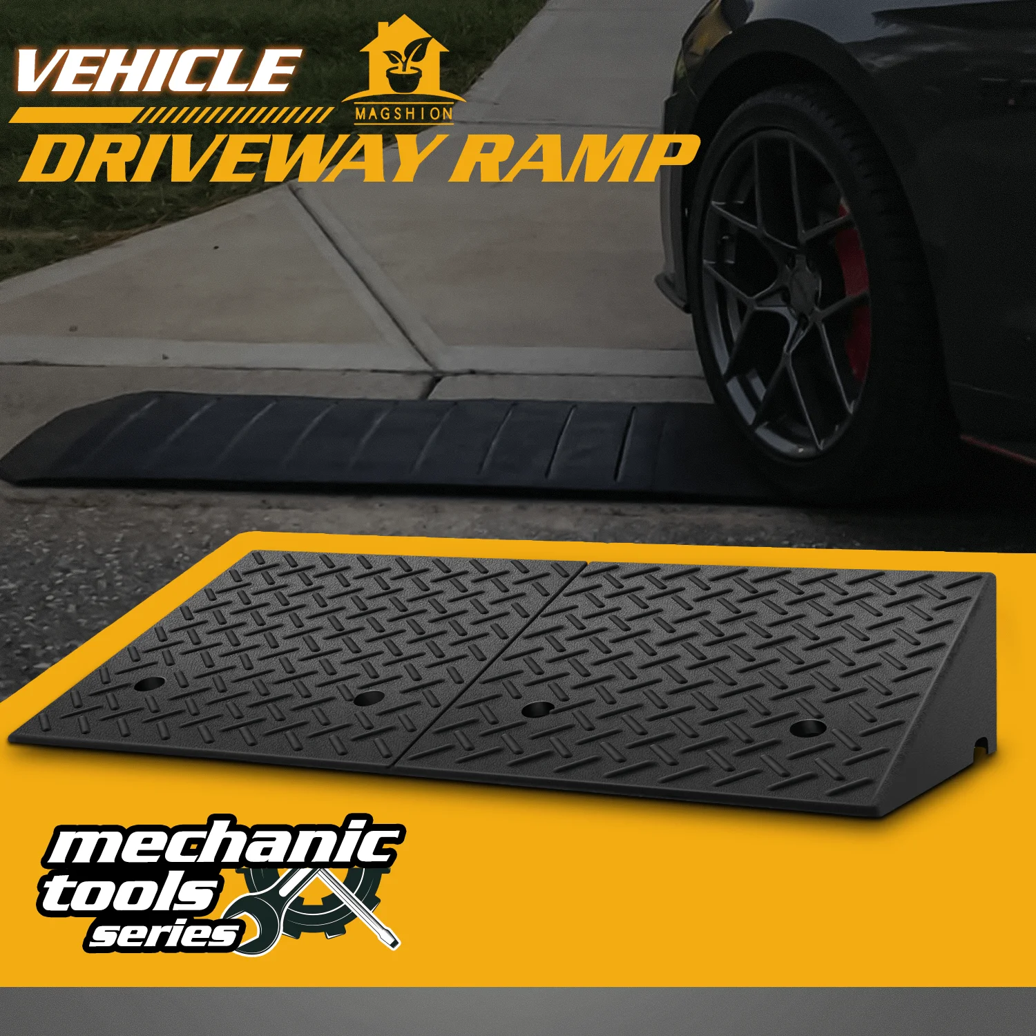 

Magshion 7.9" Rise Rubber Curb Ramp Heavy Duty Loading Driveway Ramp Threshold Ramp 38.5 in L x 19.6 in W x 7.9 in H for Loading Dock, Warehouse, Wheelchair, Motorcycles, Cars, TOOLS-00654