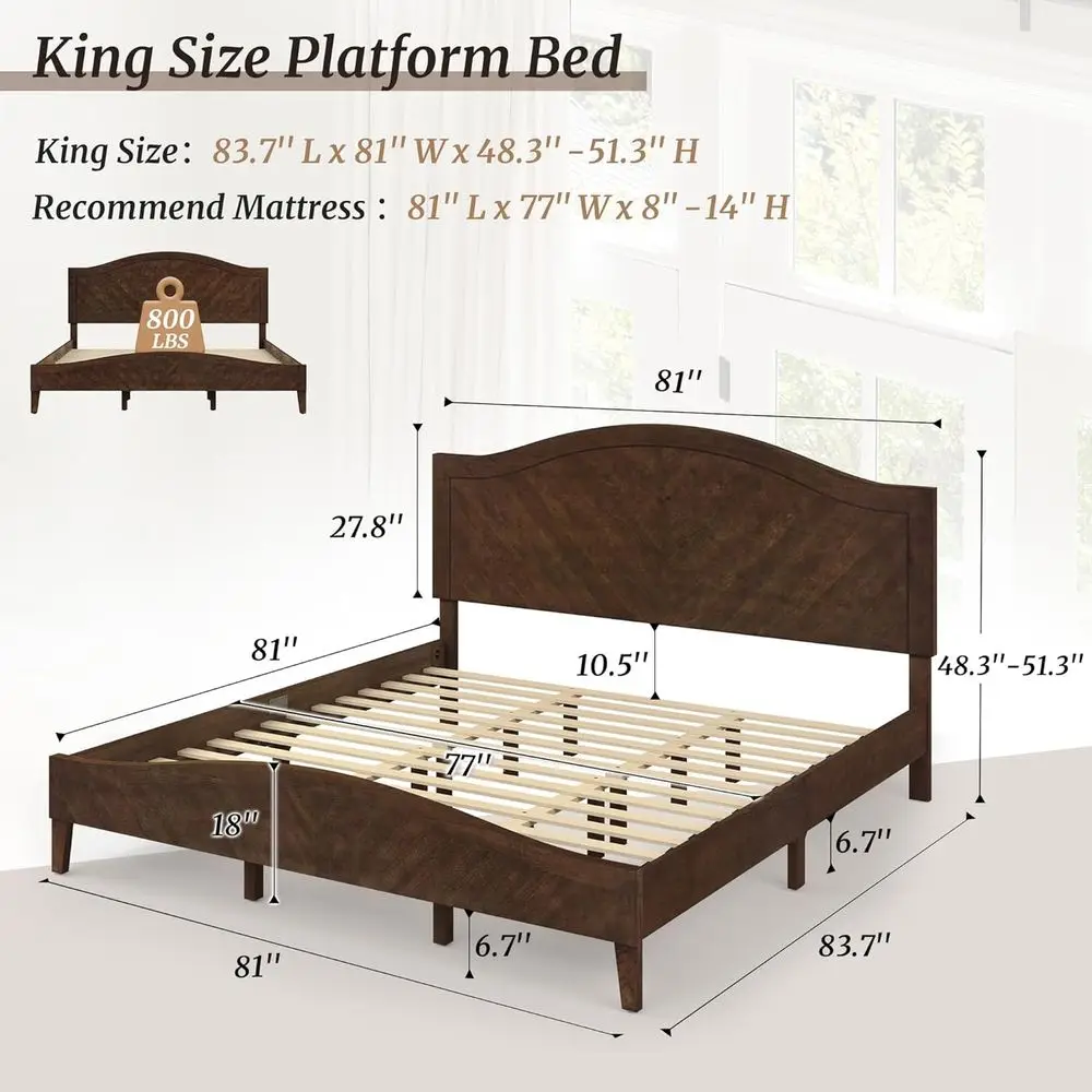 King Size Adjustable Wood Bed with Solid Rubberwood, Quick Assembly, Heavy Duty, Espresso Finish