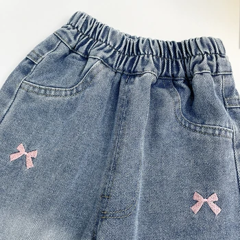 Girls Butterfly Wide-Leg Jeans 4 Girls' Jeans Straight Wide Leg Washed Soft Cow Pine Girl All-Match Wide and Long Pants Spring New 4
