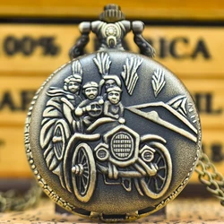 Vintage Bronze Clamshell Vintage Car Carved Necklace Quartz Pocket Watch Male And Female Students Gift