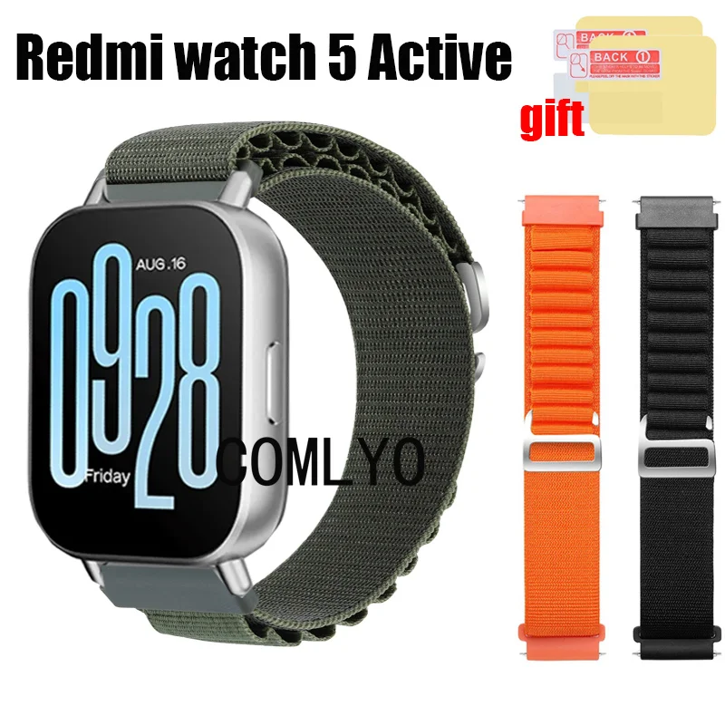 Tali jam tangan pintar Redmi, 3in1 Band untuk Redmi watch 5 aktif/Lite tali jam tangan nilon lembut sabuk gelang film pelindung layar