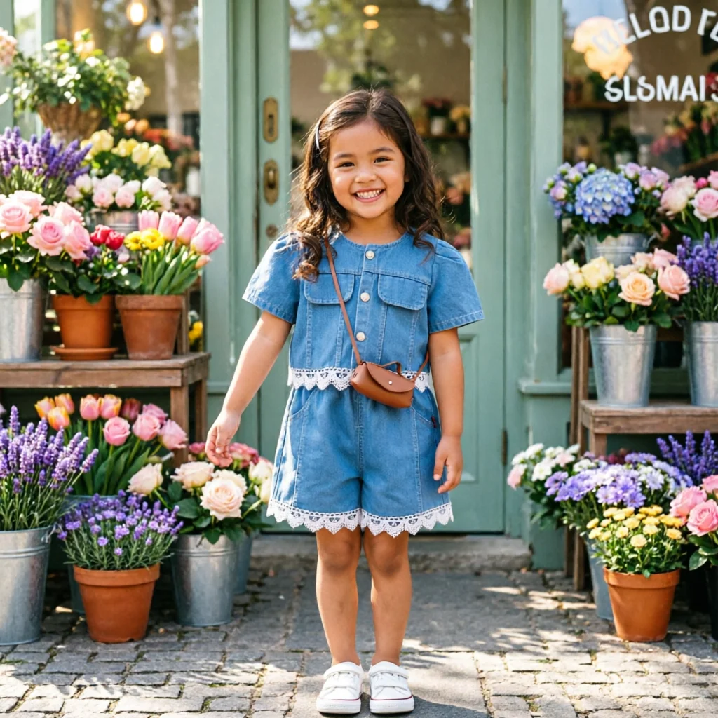 

Summer Toddler Baby Girls Cotton Lace Patchwork Denim Blouse+Jeans Shorts Set Kids 2PCS Tracksuit Children Vacation Outfit 1-6Yr