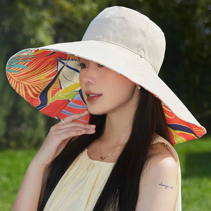 

Sun hat Summer large brim visor hat ladies high sense fashion temperament sweet light luxury flower cloth fisherman hat