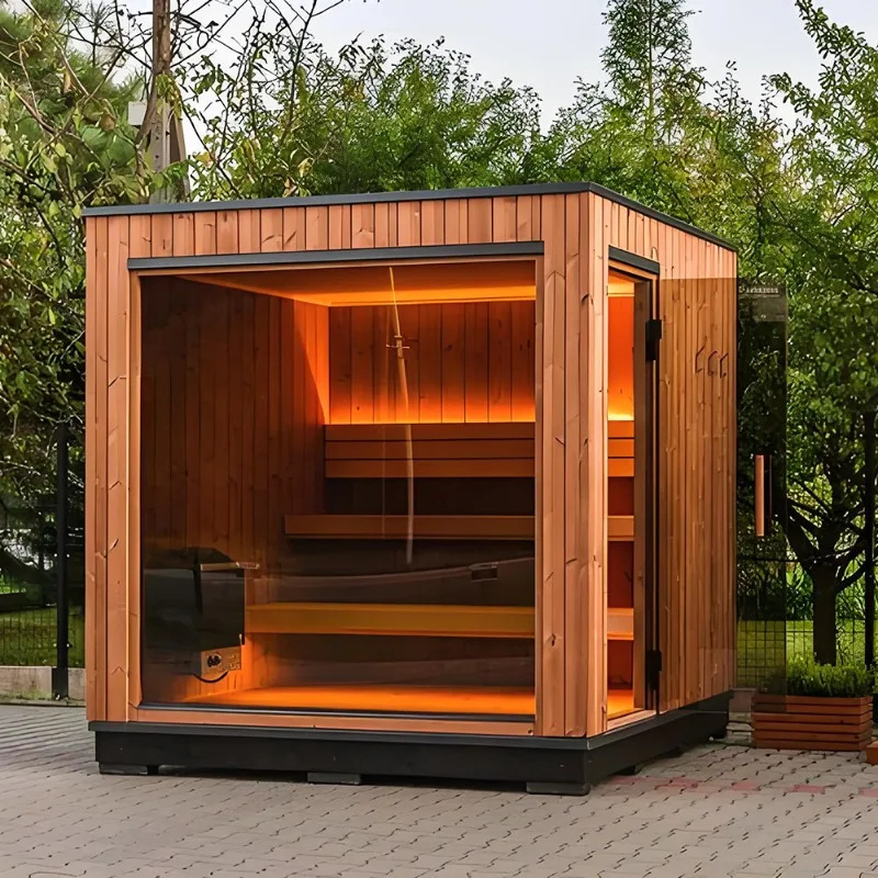 Carbonized Wood Sauna Garden with 6-Person Steam Room & Cedar Hot Tub Customized