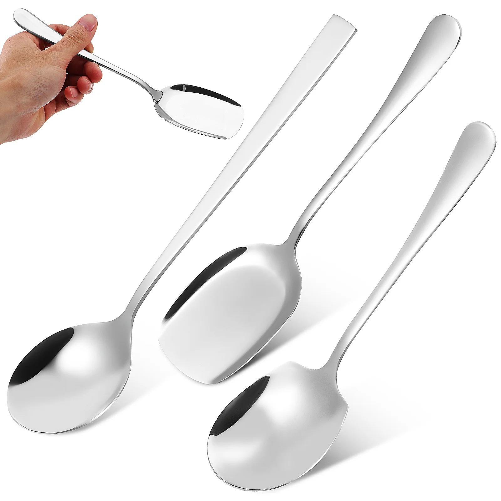 

1Set Stainless Steel Serving Spoons Set Multi Purpose for Mixing Stirring Serving Large Volume Food Efficiently
