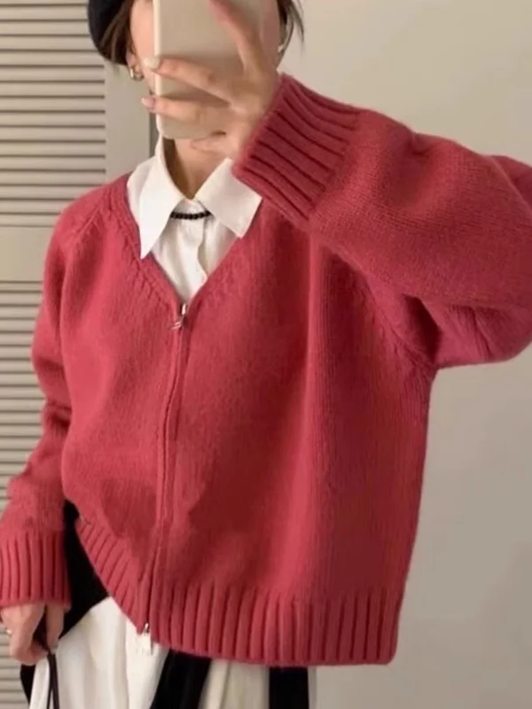 

Orange V-Ne Knitted Open Cardigan Women's Loose Lazy Korean Sle ort Sweater Autumn Winter New Arrival Warmth Faion