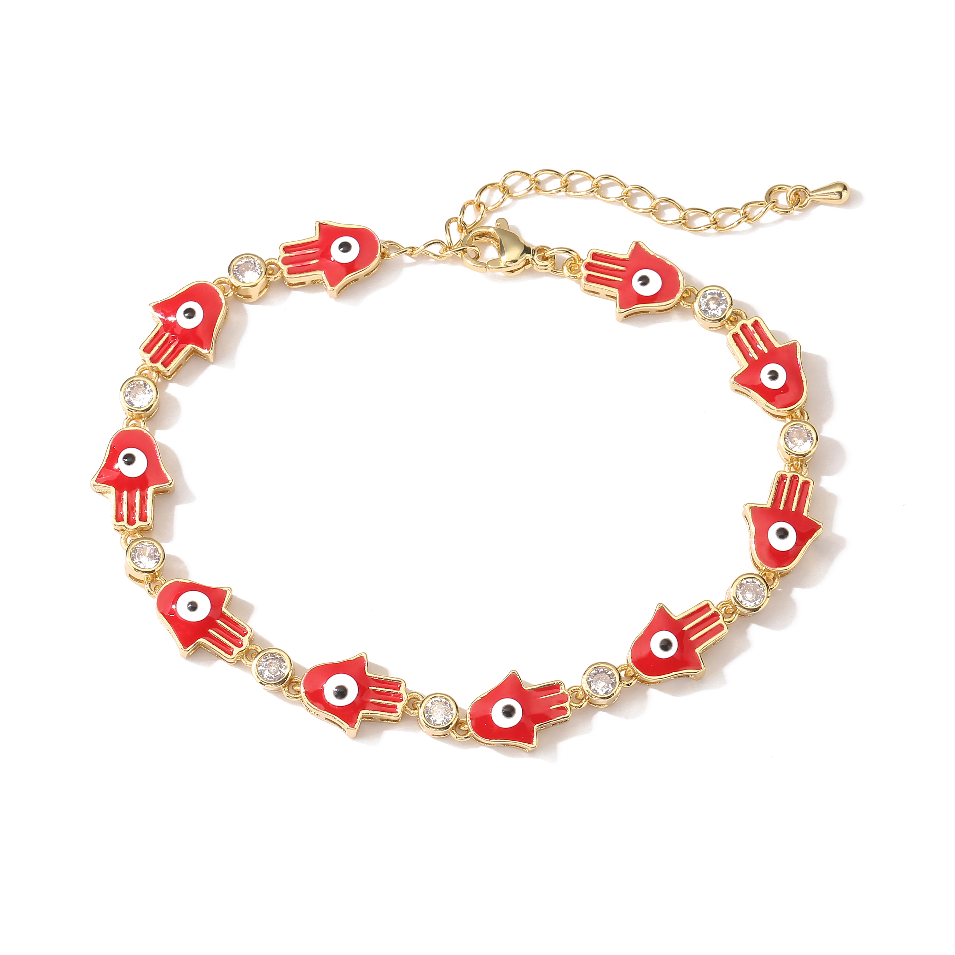 HECHENG,Palm Evil Blue Eye Charm Bracelet, High Quality Zircon Enamel Brass Chain Bracelets for Women  Prayer Jewelry