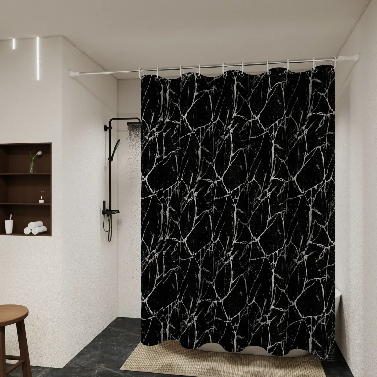 

Shower Curtains Black Marble Bathroom Partition Curtain Waterproof Modern Style PEVA Fabric Toilet Partition Curtain with Hooks