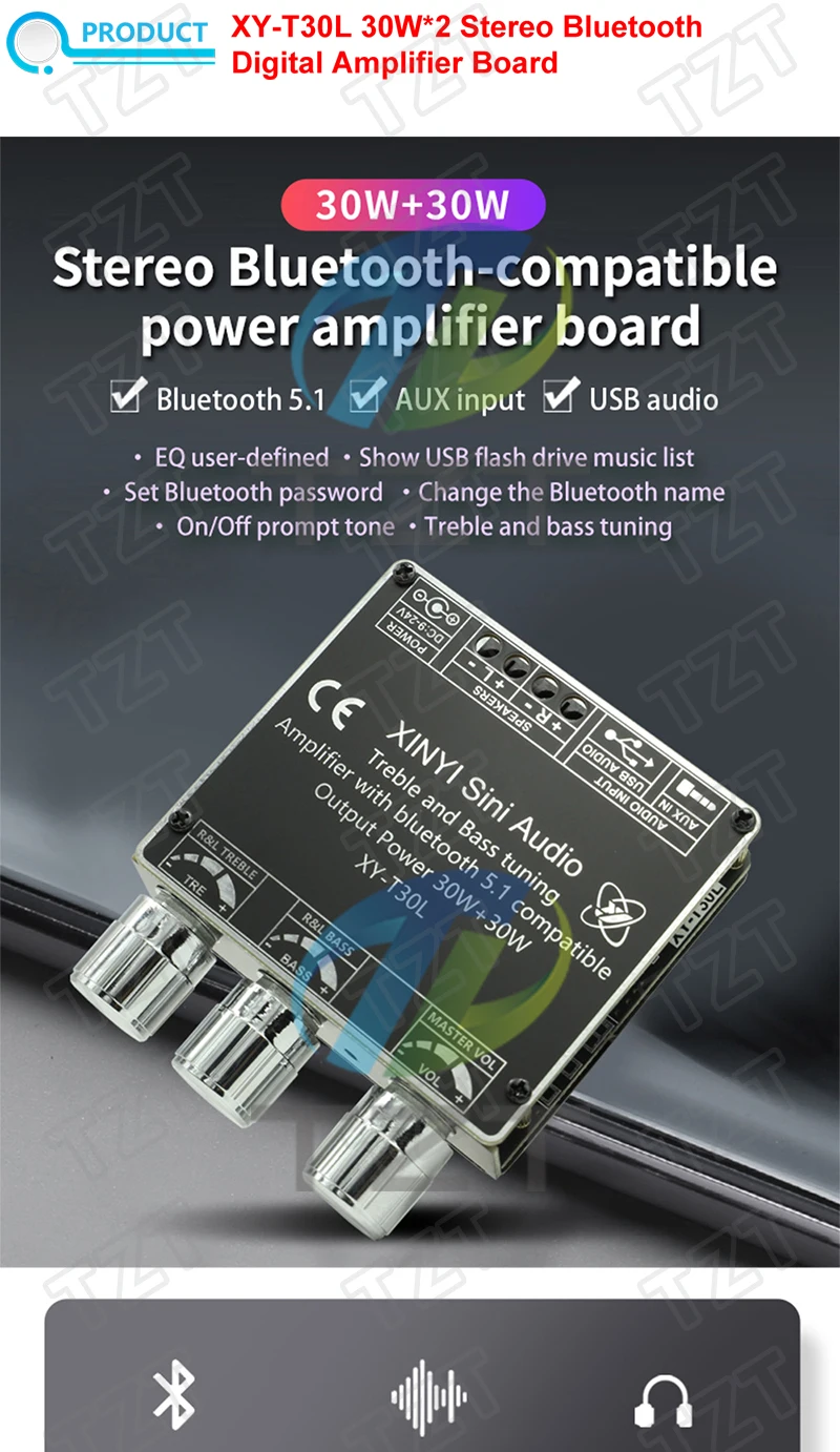 HIFI DIY Audio T30L Bluetooth Digitaler Verstärker-Board-Modul 2.0 Stereo Dual-Kanal 30W * 2 mit Höhen- und Tiefbass-Einstellungen – Detail 1