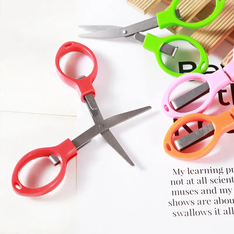 50Pcs 8 Words Folding Scissors Plastic Handle Stainless Steel Student Classroom Learning Tools Mini School Supplies Scissor