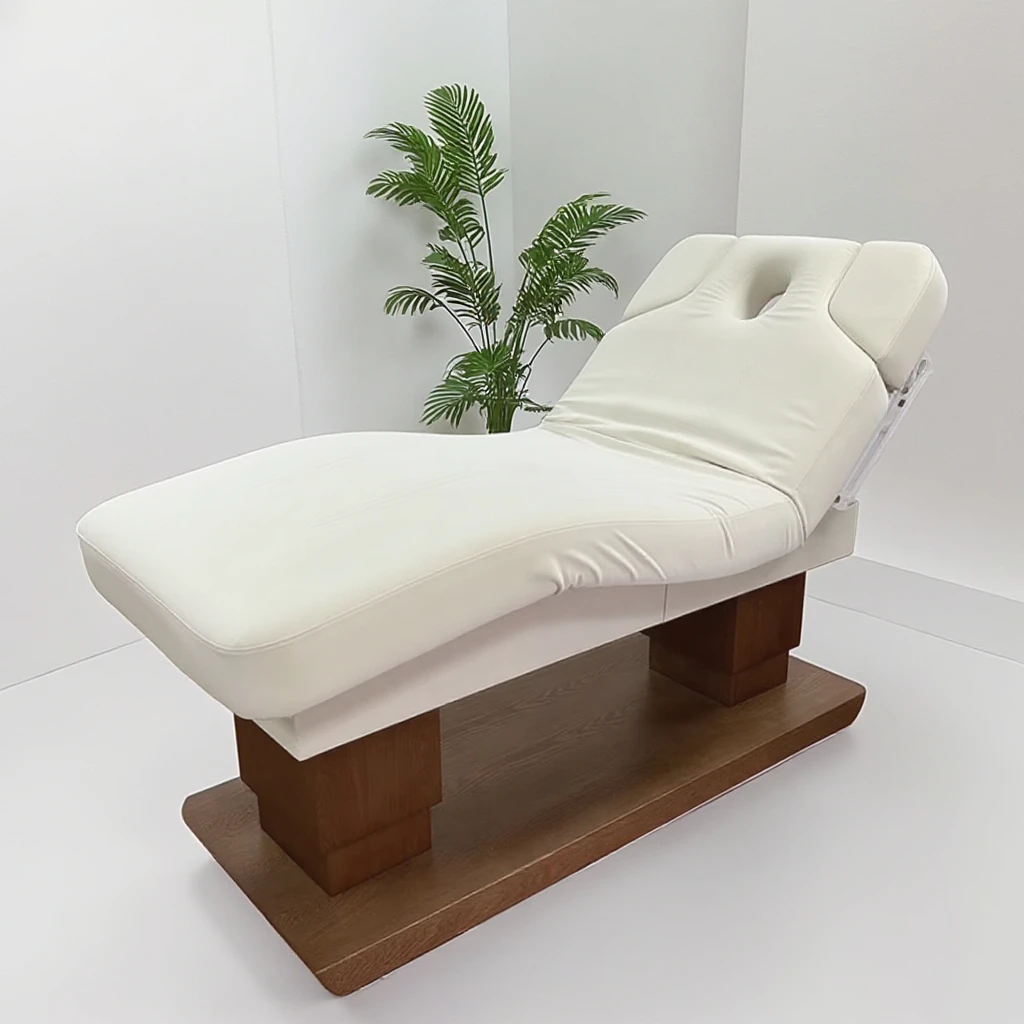 

Beauty Salon Solid Wood Base Massage Table Modern Heavy Duty 3 Motors Electric Extension Facial Cosmetic Bed with Lights