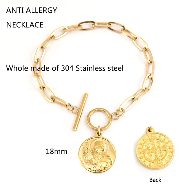 Toggle Bracelets for Women San Benito Saint Benedict Medal Our Lady Charm Pendant Stainless Steel Jewelry