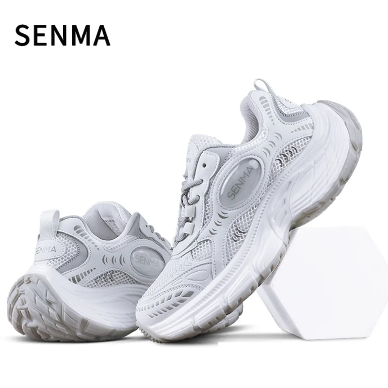 

SENMA Men's and Women's Chunky Sneakers Fashion White/Black Leather Casual Dad Shoes Couple Comfortable Walking Sport Sneakers