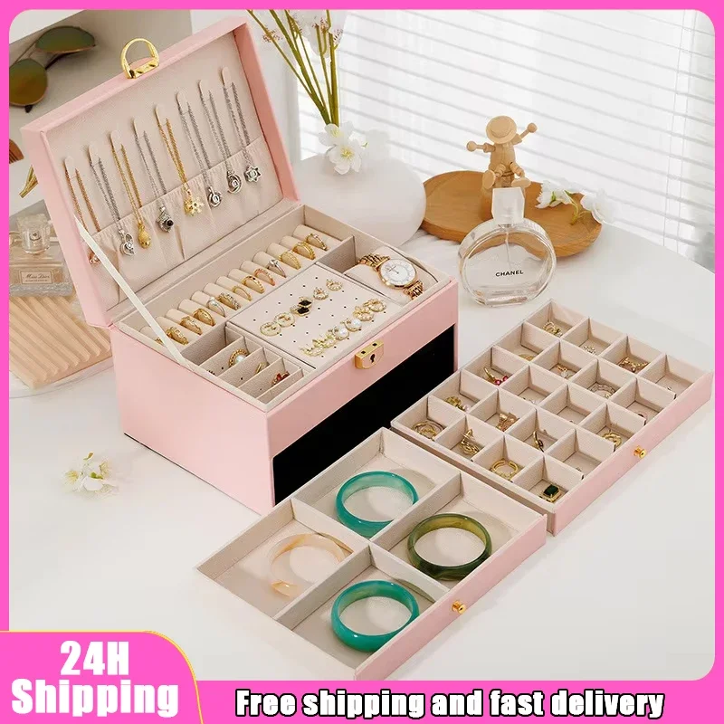 

Three-layer Jewelry Storage Box for High-end Exquisite Necklaces, Earrings,Gold Jewelry and Hand Accessories with Large Capacity
