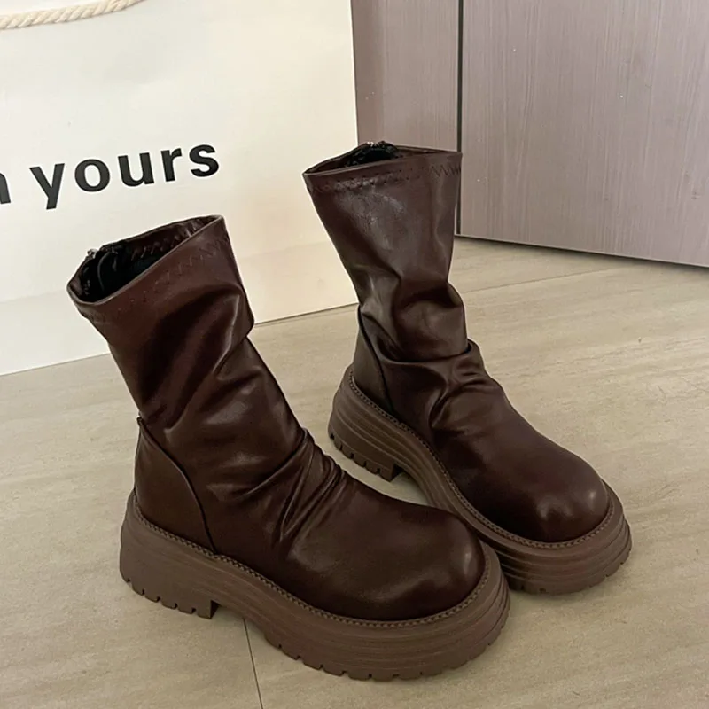 

Flats Platform Women Ankle Boots Fashion Woman Shoes 2025 Winter New Snow Chelsea Boots Casual Sport Leather Shoes Mujer Botas