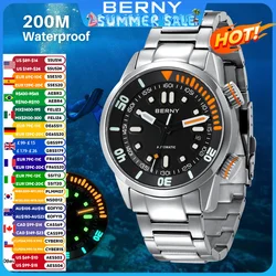 BERNY-Montre de Plongée existent pour Homme, Design Original, Montre-Bracelet, Saphir, Natation, dehors, Mécanique, Homme, Super Shoous, 20 Iko