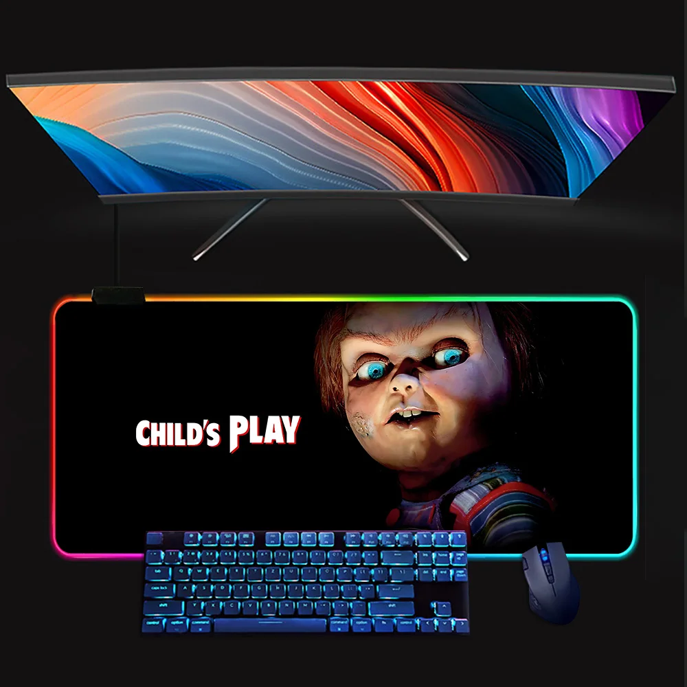 Imagem -03 - Borracha Gaming Mouse Pad com Led Glowing Mousepad Horror Chucky Doll Rgb pc Gamer Keyboard Computador Mausepad