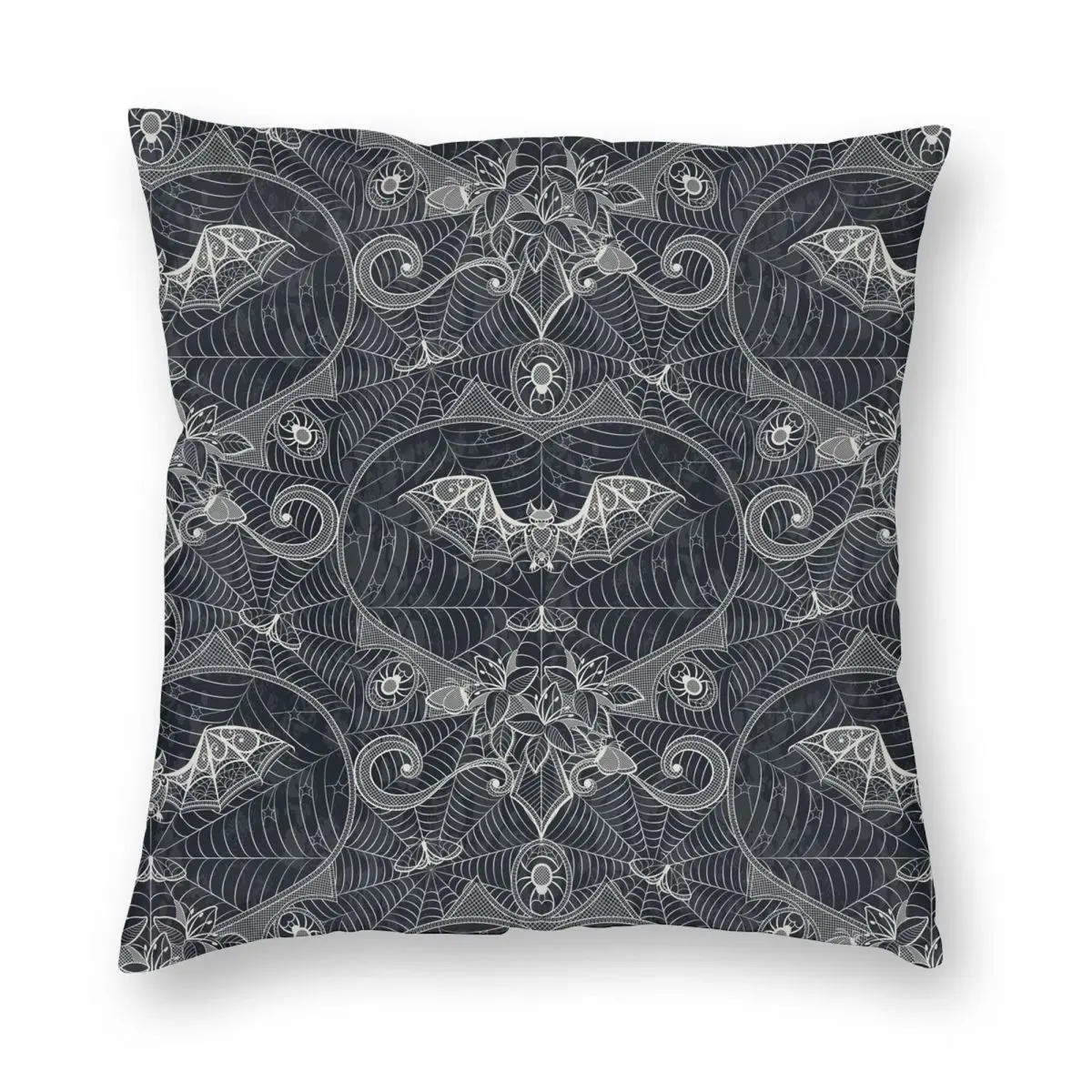 Gotica Halloween Lace Bats federa quadrata nera poliestere lino velluto stampato Zip Decor Home Cushion Case