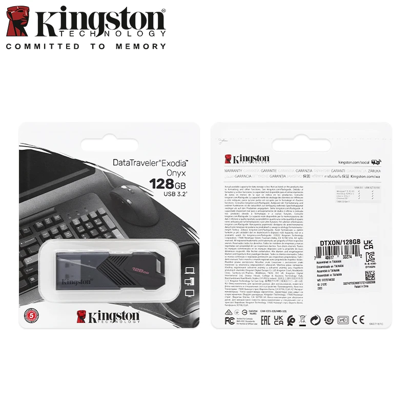 محرك أقراص فلاش USB من Kingston DataTraveler Exodia Onyx بسعة 64 جيجابايت و128 جيجابايت و256 جيجابايت USB 3.2 Gen 1 محرك أقراص فلاش DTXOM أسود للكمبيوتر