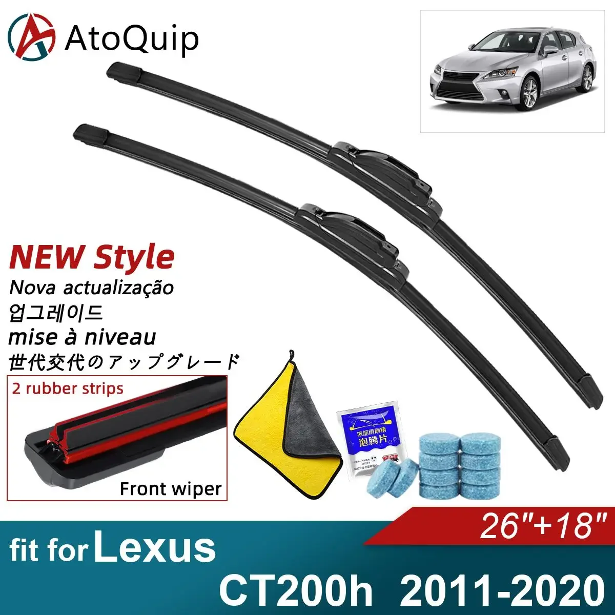 Double Rubber Car Wiper Blades for 2011-2020 Lexus CT200h Front Rear Windscreen Windshield Wipers Car Accessories