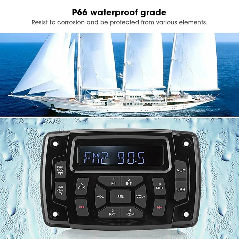 12V Boat Media MP3 Player Marine Stereo Waterproof Bluetooth Audio Radio FM AM Receiver IP66 Waterproof Boat Accessory