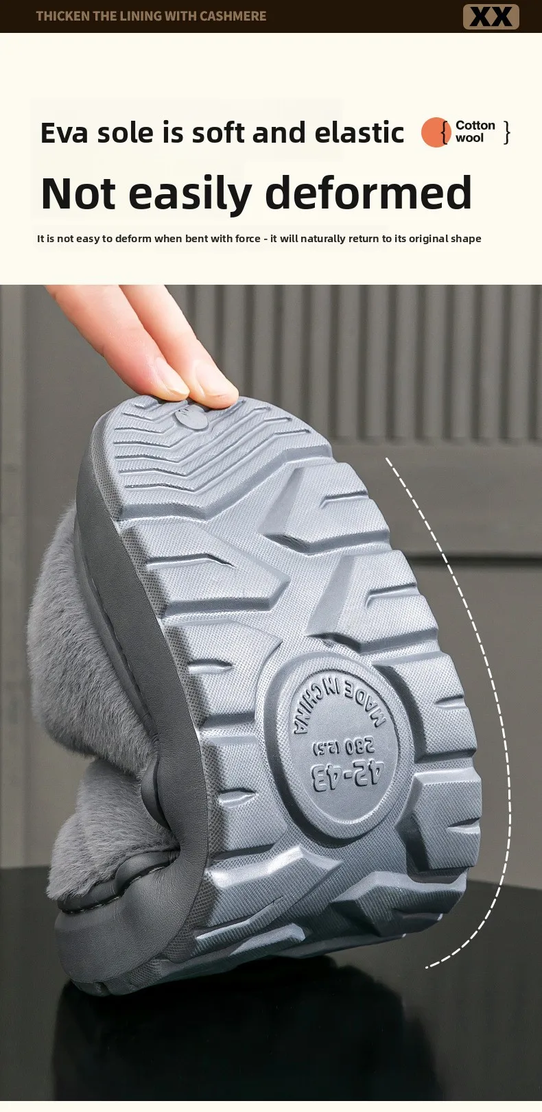 Übergroße 50 51 Winter-Hausschuhe für Damen und Herren mit Dicker Sohle, Warme Paar-Pantoffeln, Rutschfeste Flache Plattform, Damen-Baumwoll-Hausschuhe – Detail 10