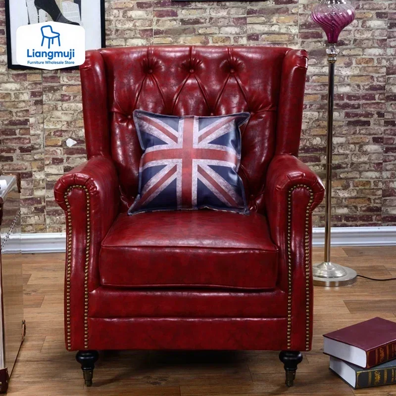 

Fine Vintage Rich Green Leather Chesterfield Chair American Style Leather Chair for Cigar Lounge Retro Leather Chair sofa chair