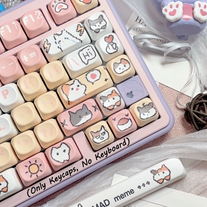 

Cute Cat Pattern Keycap Set MOA Height Mechanical Keyboard Accessories Replacement Keycaps Thermal Sublimation Process Girl Gift