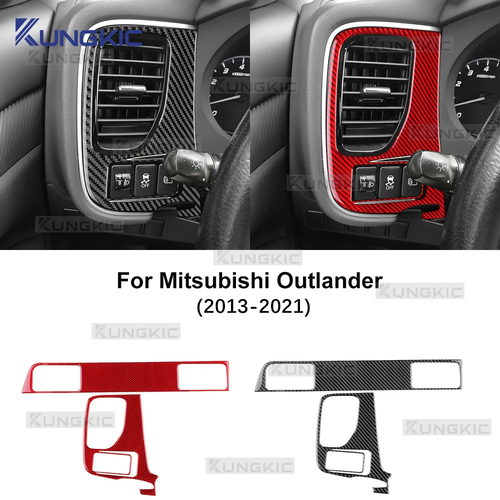 Image of Echte weiche Kohlefaser für Mitsubishi Outlander 3 2013 2014 2015 2016 2017 2018 2019 2020 2021 LHD RHD Air Outlet Rahmen Aufkleber