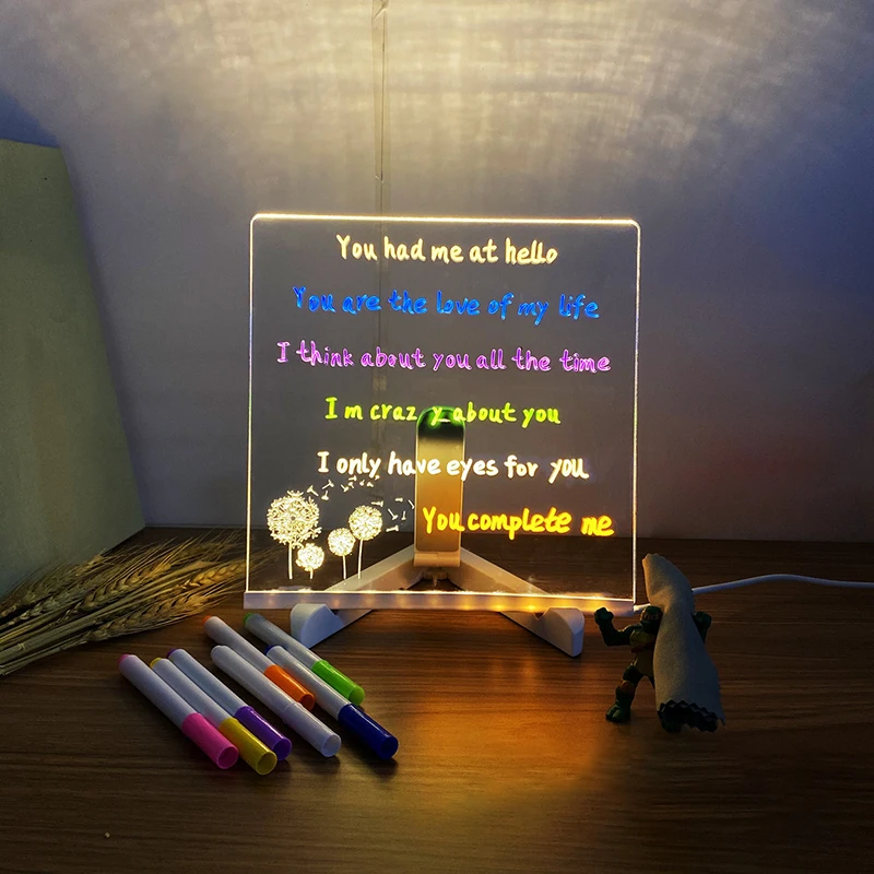 Light Up Dry Erase Board LED Letter กระดานข้อความพร้อมปากกาสีสันสดใส 7 ปากกาพร้อมกระดานวาดภาพอะคริลิคสําหรับ Office School Home