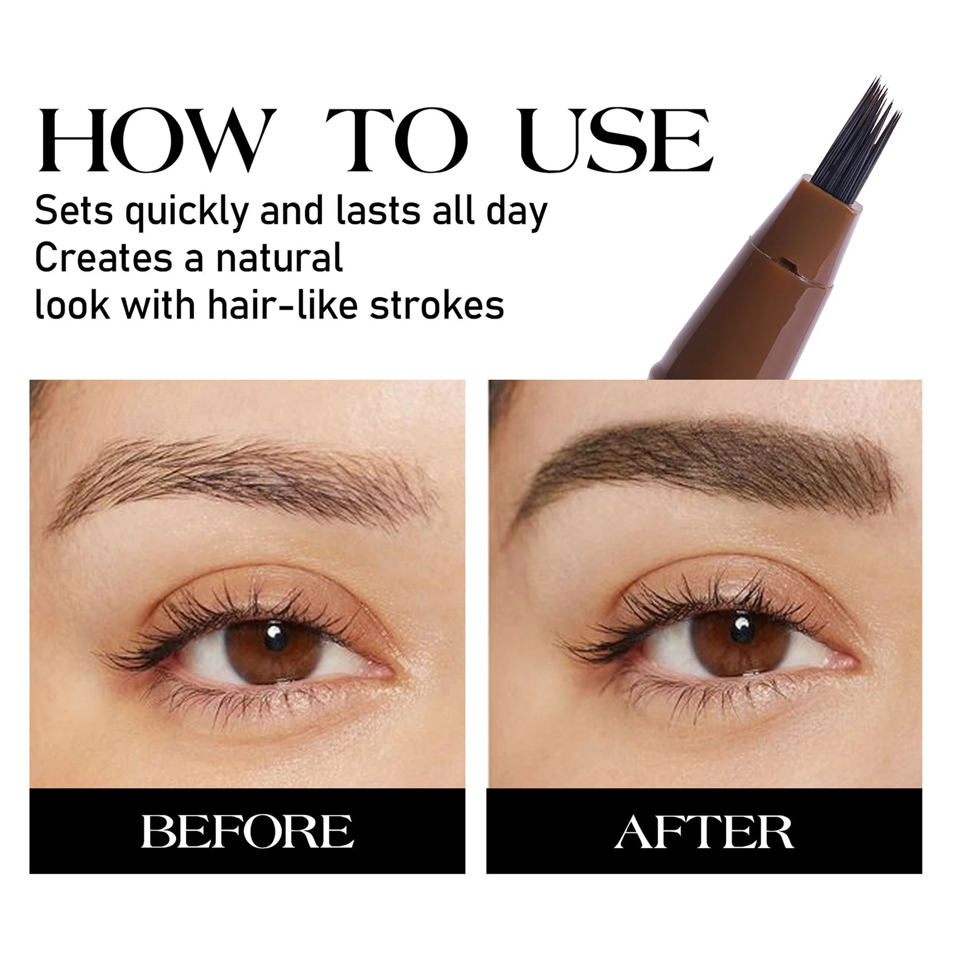 3가지 색상 1개입 눈썹 펜 방수 4중 팁 눈썹 펜 눈썹 타투 펜 방수 액체 블랙 눈썹 메이크업 펜슬