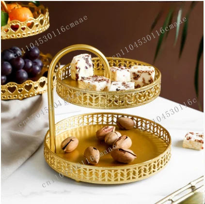 Newly Forged Iron Double-layer Fruit Tray, Pastry Tray, Storage Box, Candy Tray, Living Room Front Desk Decoration, Home Decor