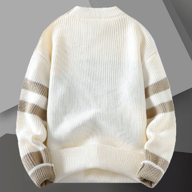 Men Round Neck Contrast Color Knitted Sweater Casual Pullover Social Club Outfits Men Long-sleeved Pullover Homme Sweater