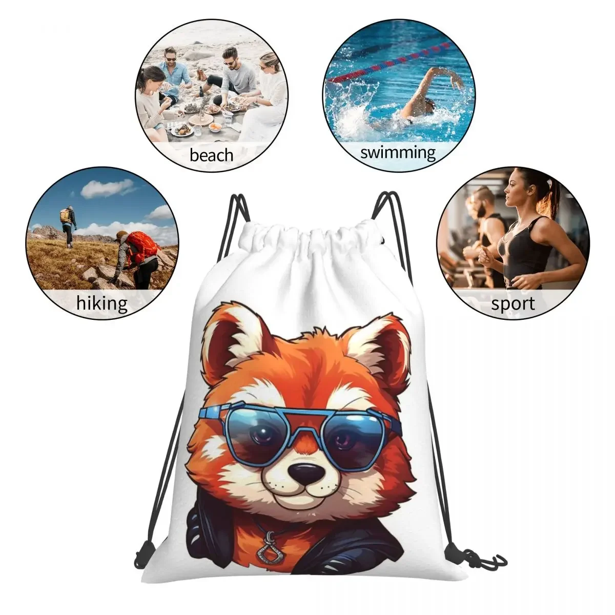 Mochila Kawaii RedPanda con gafas de sol, bolsa informal portátil con cordón, paquete de bolsillo, artículos diversos para estudiantes de viaje