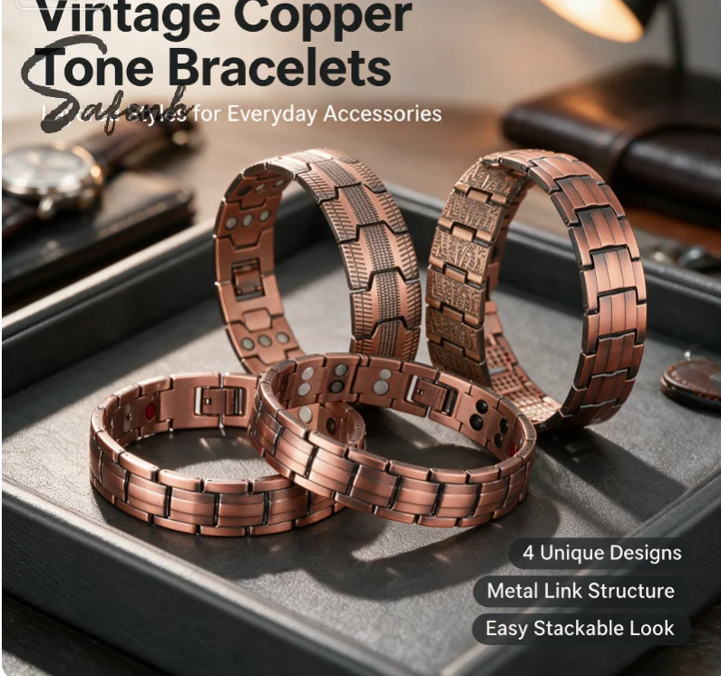 Magnetic Copper Plated Link Bracelet Health Energy Germanium Jewelry Hypoallergenic for Men Daily Wear Gift