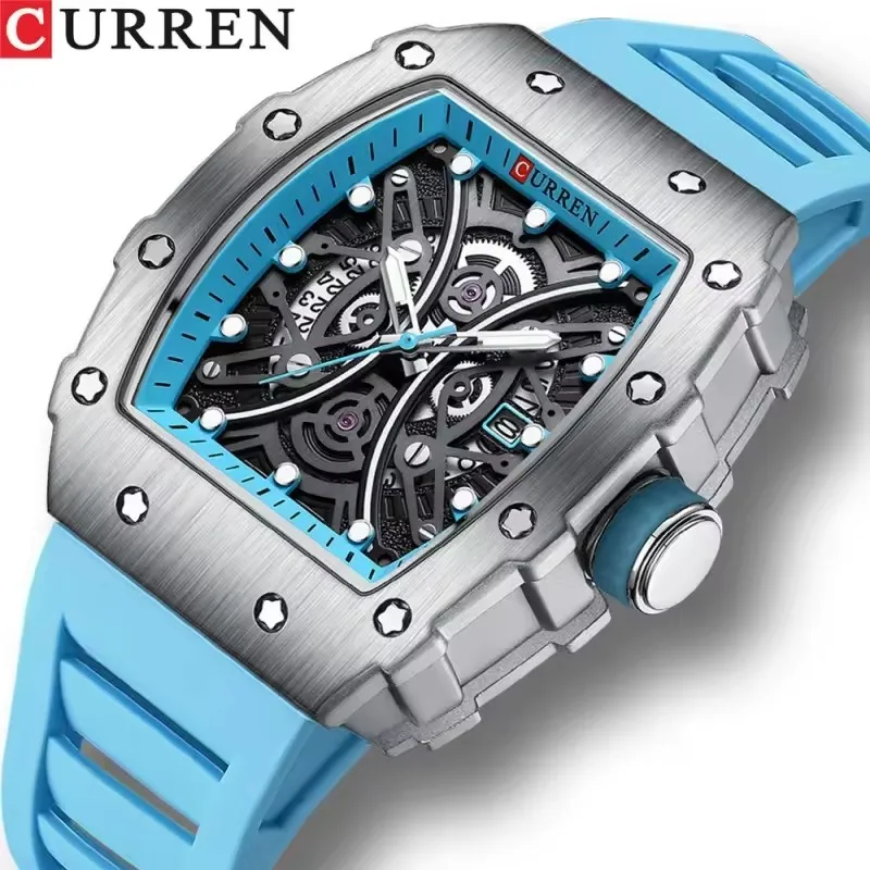 

CURREN 8438, модные кварцевые мужские часы, водостойкий циферблат, календарь, ночник, силиконовый ремешок, часы для спорта и отдыха