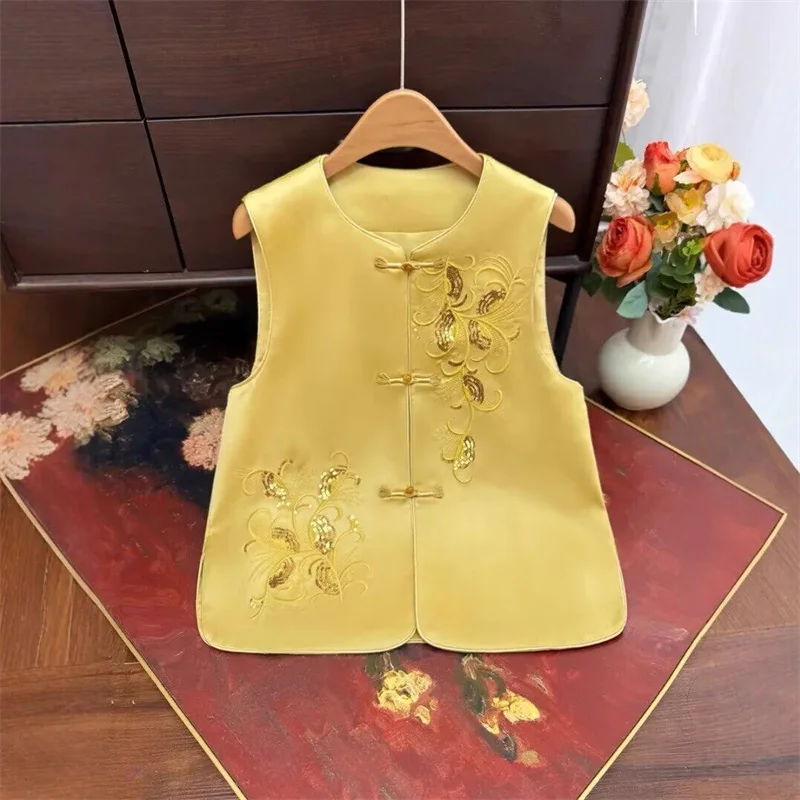 

Fashion Early Spring Season Collar Buckle Sleeveless Single-breasted Vest Coat Joker Vest Embroidered Sequined Vest Coat New