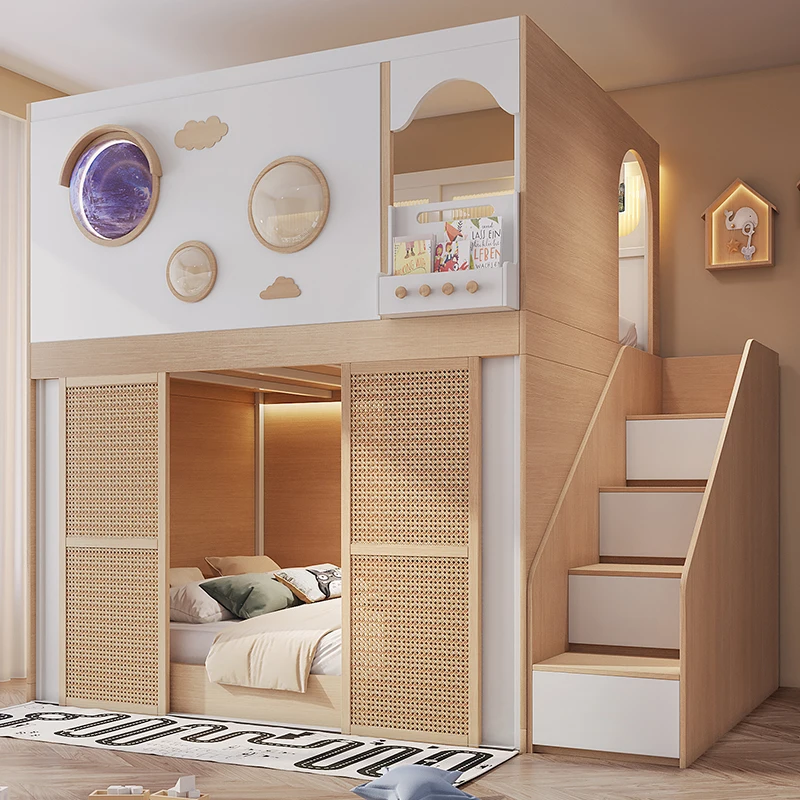 Space capsule sliding door privacy bed, double bed bunk high and low