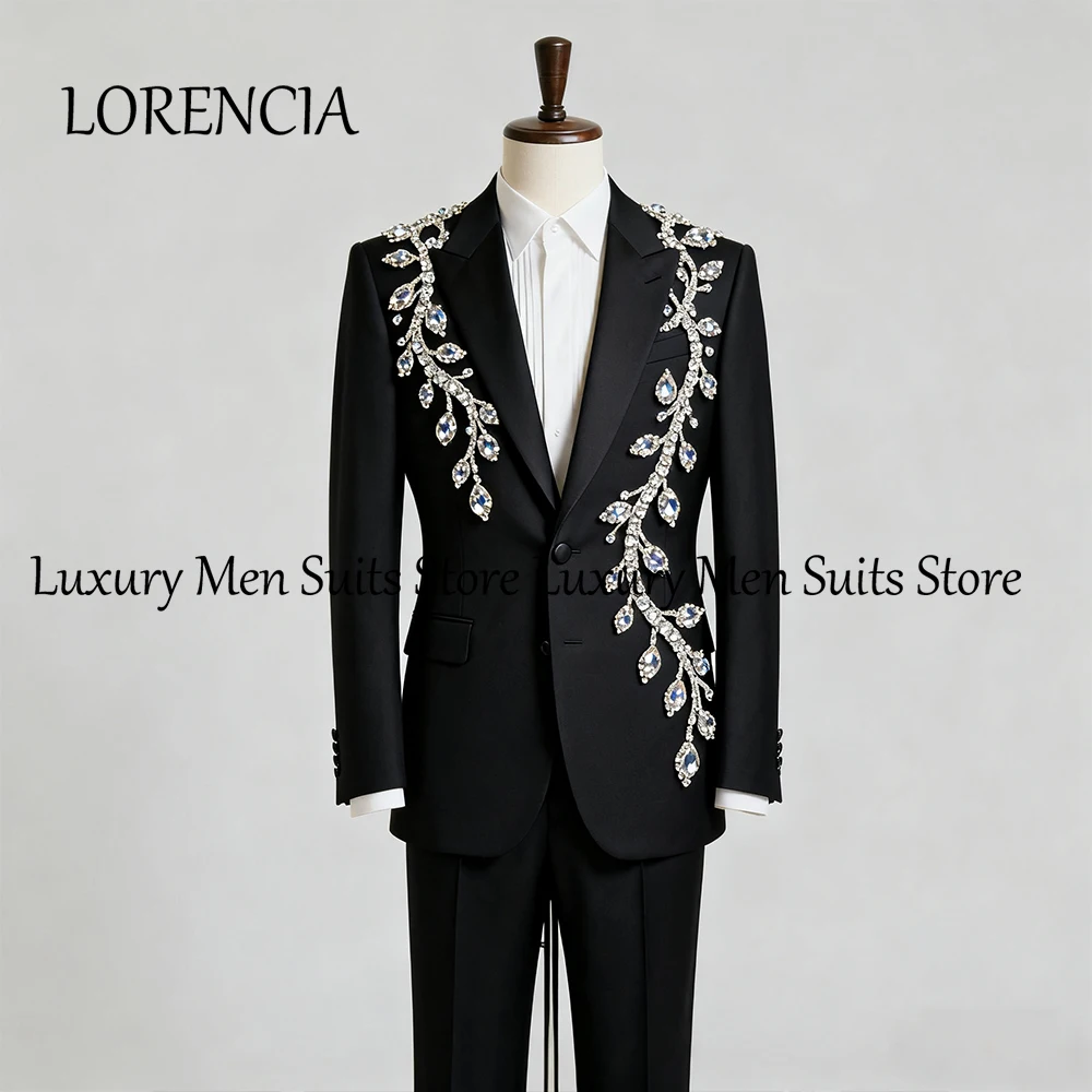 

Модные мужские костюмы с бриллиантами, комплект из 2 предметов, однобортный свадебный смокинг для жениха, индивидуальный пиджак, брюки jaqueta masculina couro