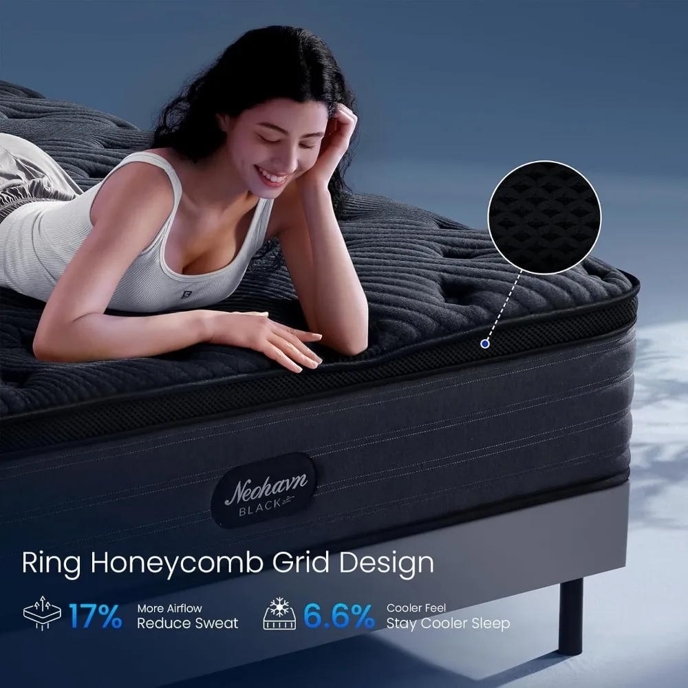 مرتبة إسفنجية ميموري فوم متوسطة الثابتة مقاس 12 بوصة، مقاس كوين، هجينة تبريد في صندوق، خالية من الألياف الزجاجية، غطاء محبوك ناعم #6