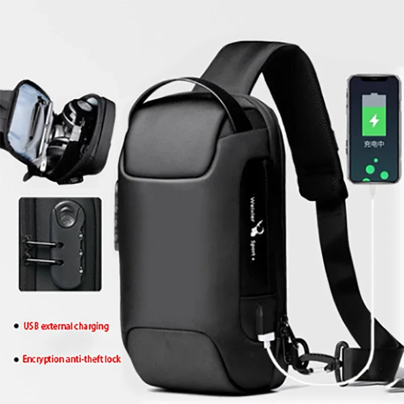 Men's Waterproof USB Oxford Crossbody Bag Sports Running Anti-theft Shoulder Sling Multifunction Travel Gym Messenger Chest Pack