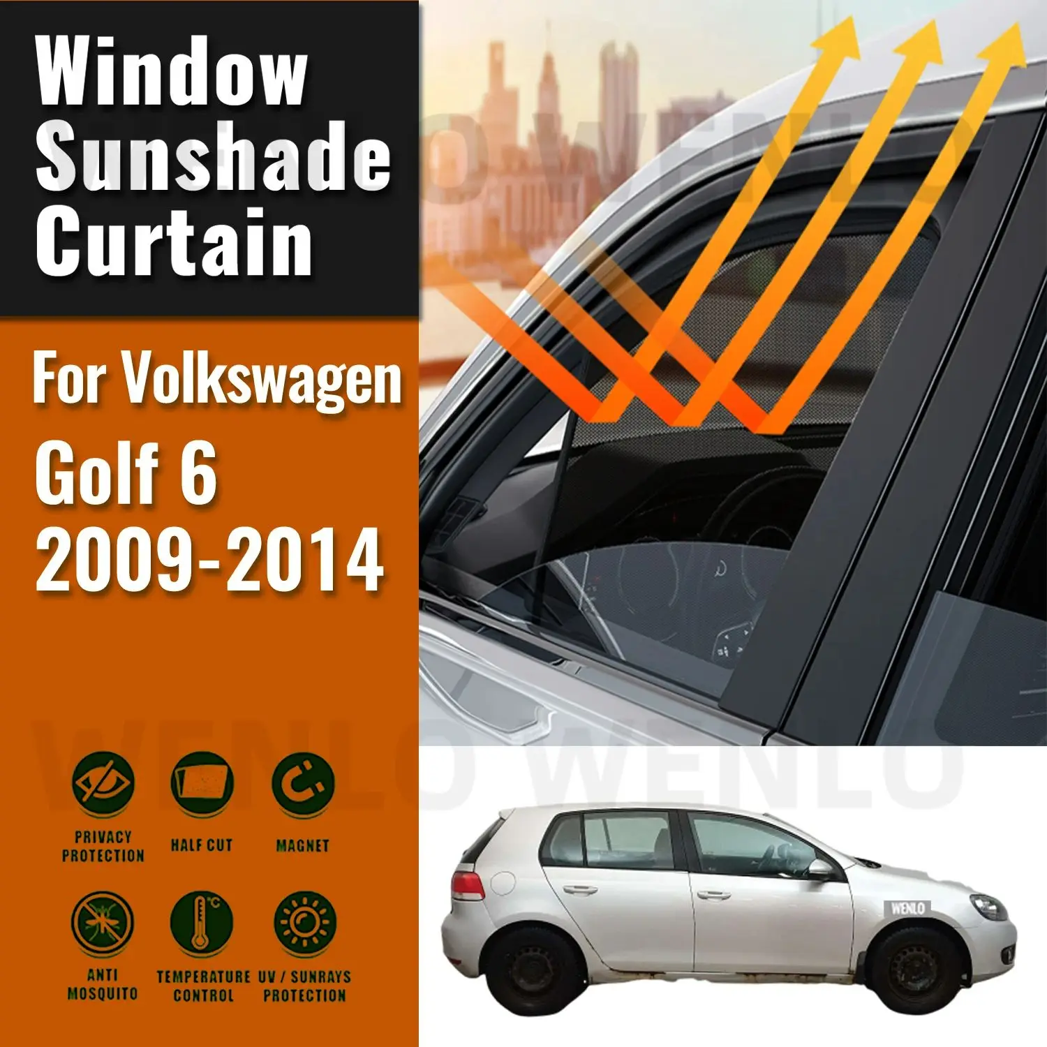 

For Volkswagen Golf 6 2009-2014 Car Sun Visor Accessories Window Windshield Cover Sunshade Curtain Mesh Shade Blind Custom