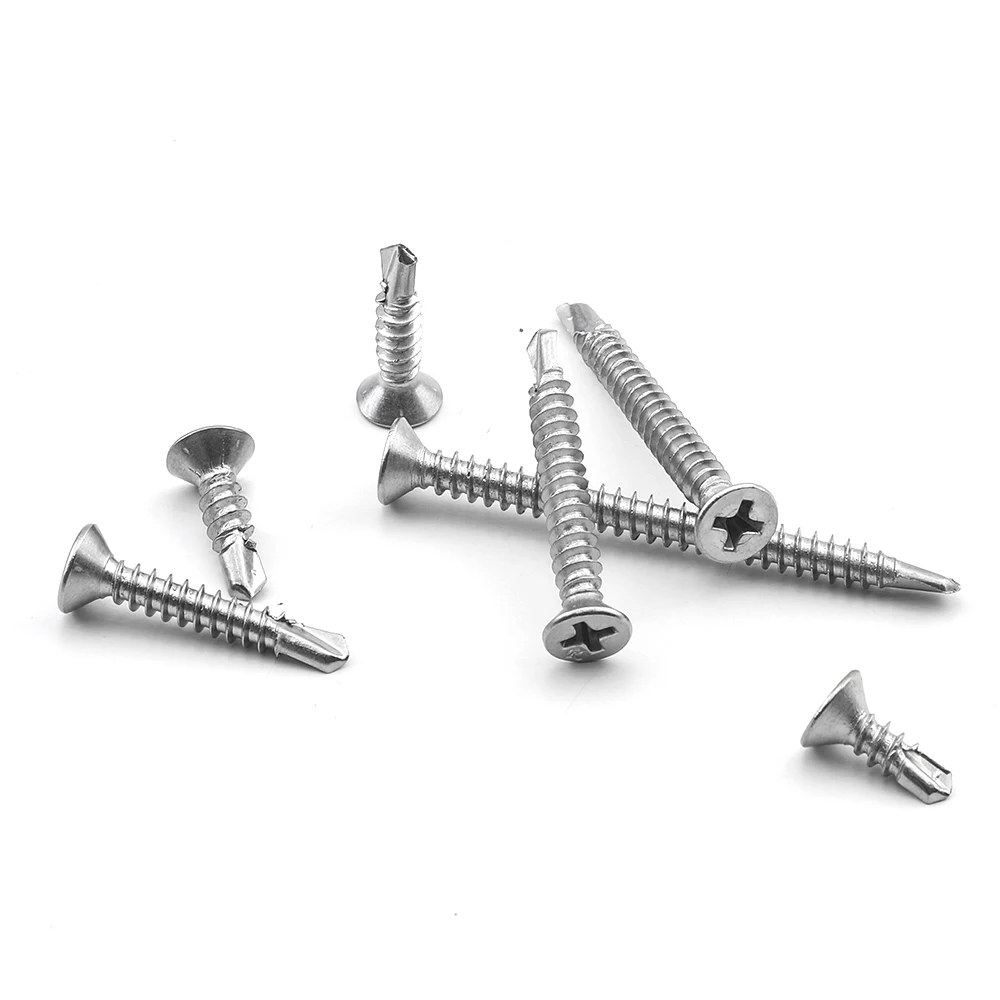 JUIDINTO 30pcs Phillips Flat Head Self Drilling Screw M4.2 M4.8 410 Stainelss Steel Hardiflex Screws for Sheet Metal