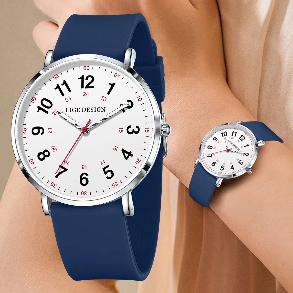 2025 LIGE 여성용 시계 우아하고 심플한 방수 12/24시간 다이얼 실리콘 스트랩 학생용 여성 시계 선물 Montre Femme