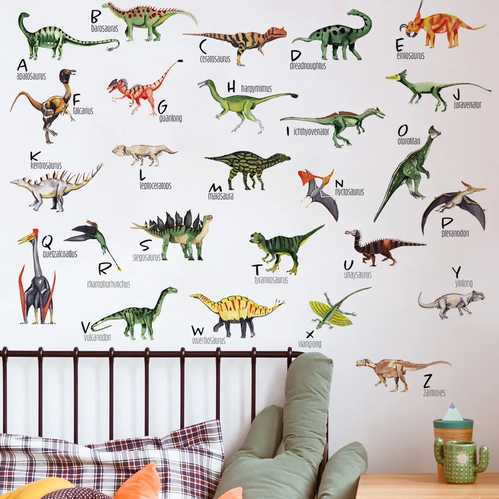 Cartoon Dinosaur Collection Wall Stickers For Boy Kids Room Alphabet Letter Decoration Decals Home Decor Self Adhesive Wallpaper