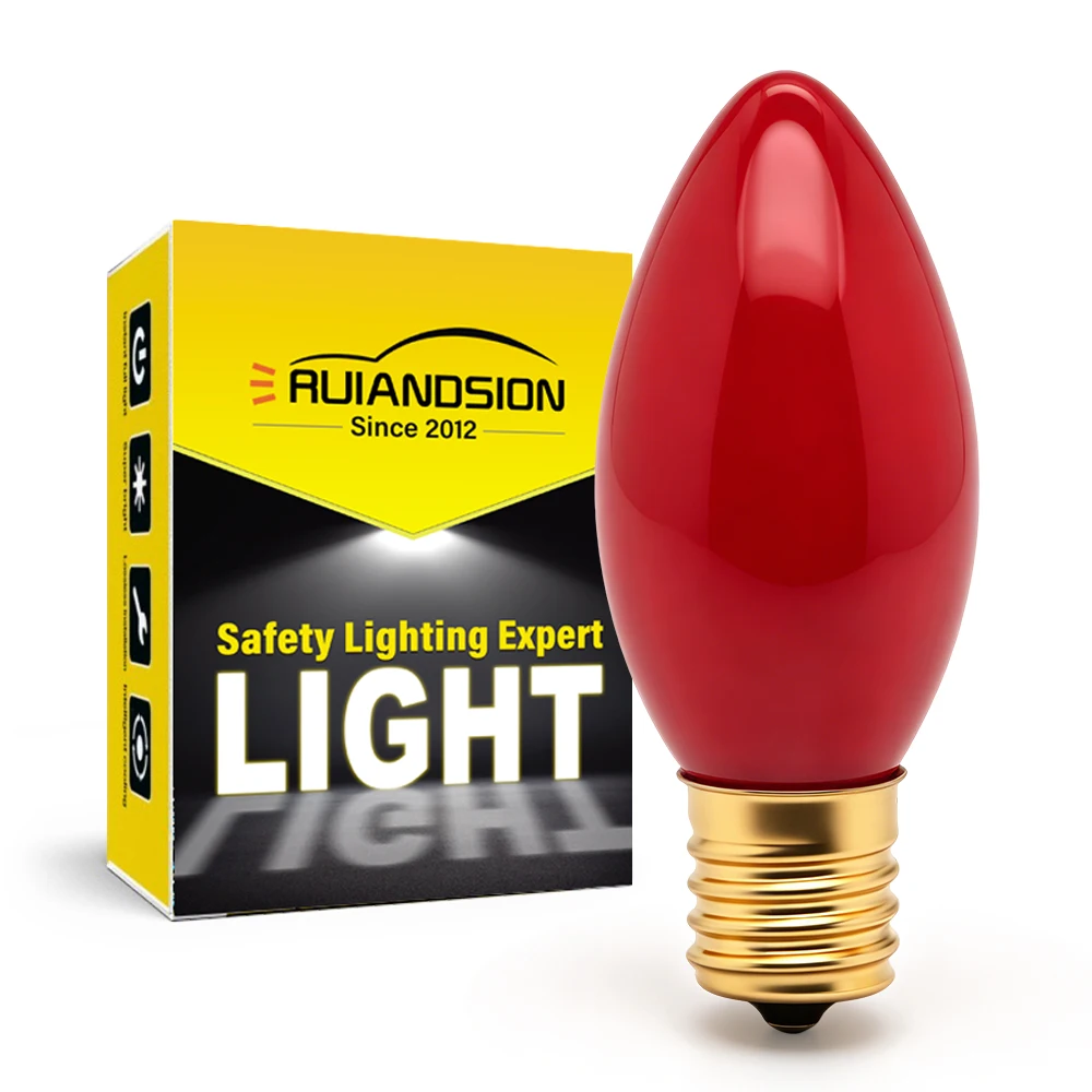 RUIANDSION E17 LED Candle Light Bulb C9 PC Plastic Cover AC110-130V Red Light Green Light Candle Lamp for Christmas Decor