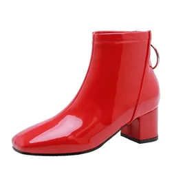 Solid Ankle Boots For Women Casual Elegant Short Shoes Waterproof Pink Red White Women's Ankle Boots Party Shoes Large Size 45