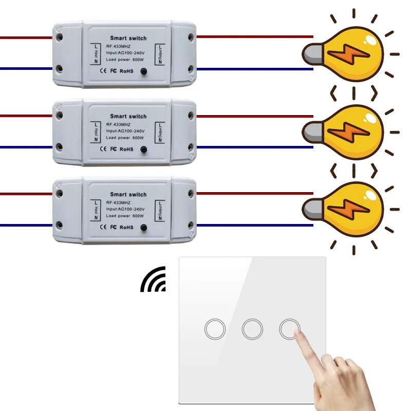 

1Pc Wireless intelligent switch RF on-off remote control lamp to intelligent 3-way remote control switch White touch screen