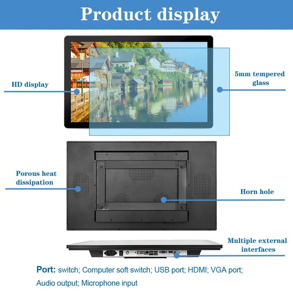 10.1 13.3 15.6 18.5 Polegadas Vários Tamanhos Painel LCD Interior Montado Na Parede Tela Sensível Ao Toque Android Publicidade Display Digital